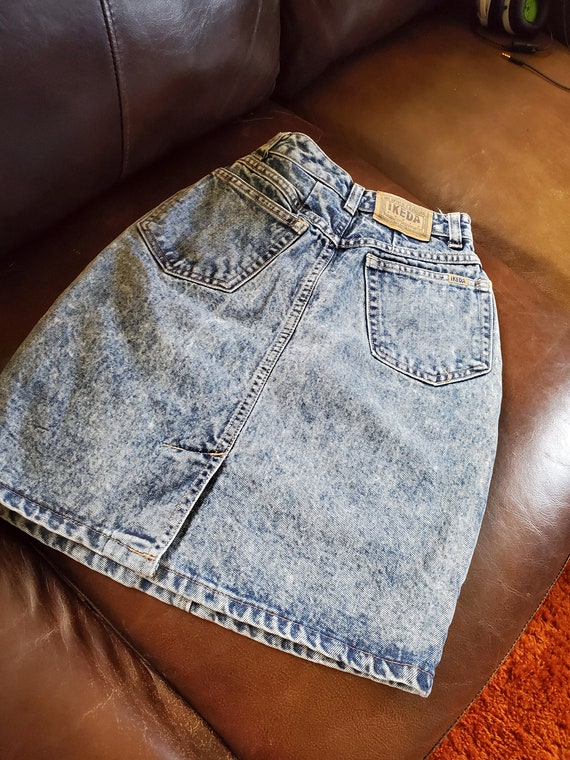 80's acid wash high waisted denim jean skirt