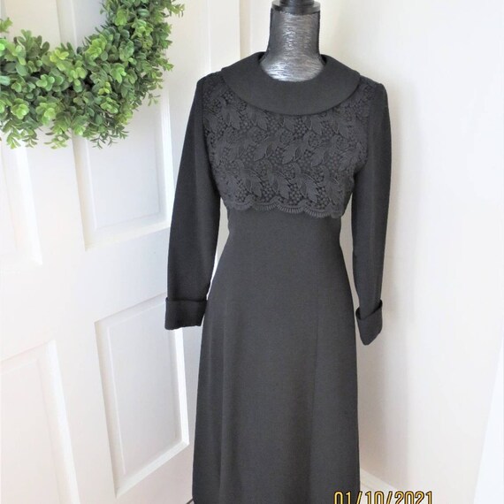 Vintage Carven Formal Black Dress Lace Overlay 10