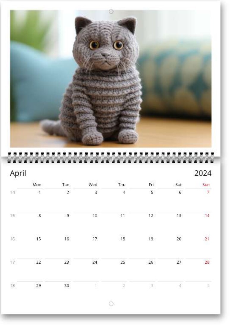 2024 Cat Calendar Crocheted Cats Wall Calendar Yearly Planner Animal