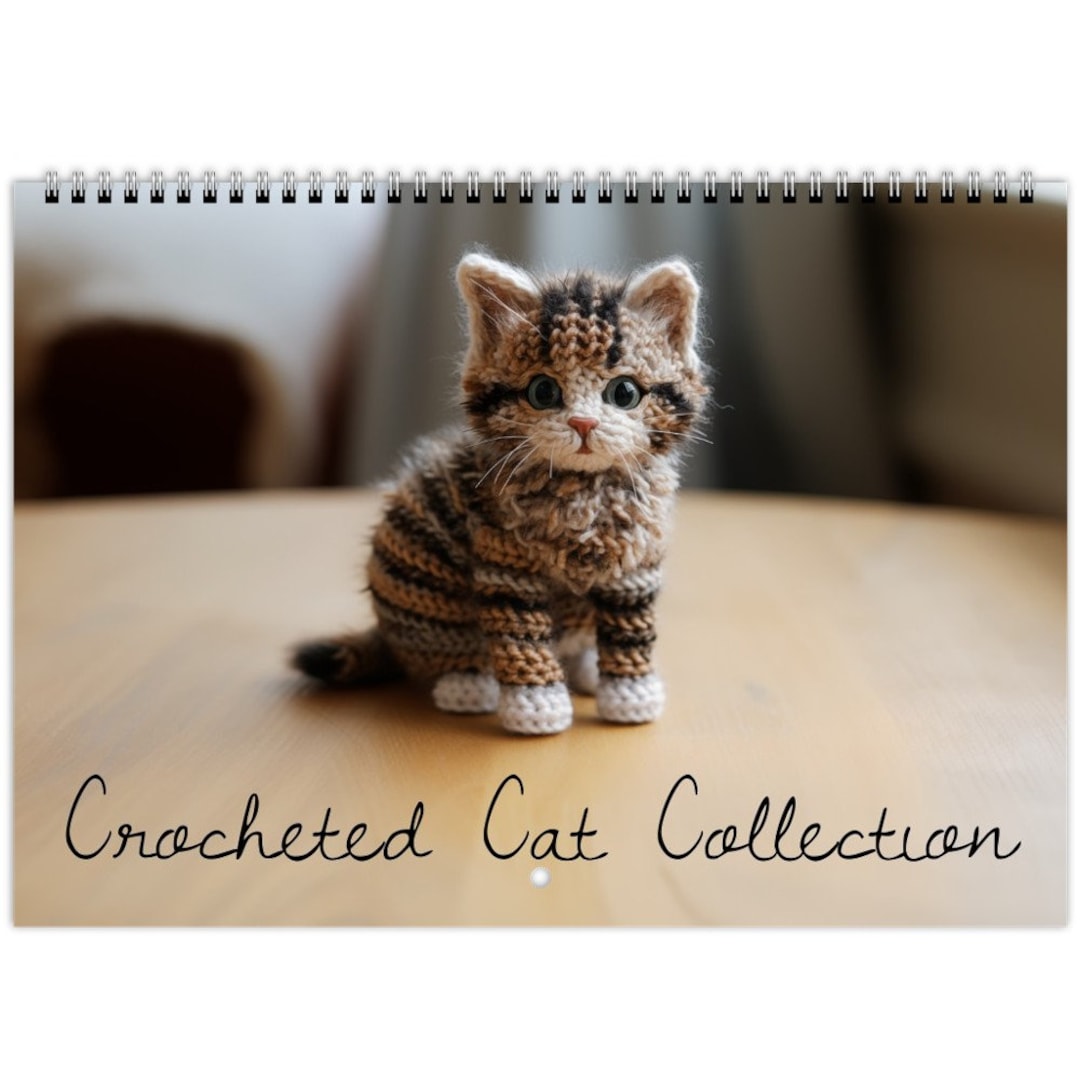 2024 Cat Calendar HD Crocheted Cats Wall Calendar Yearly Planner Animal