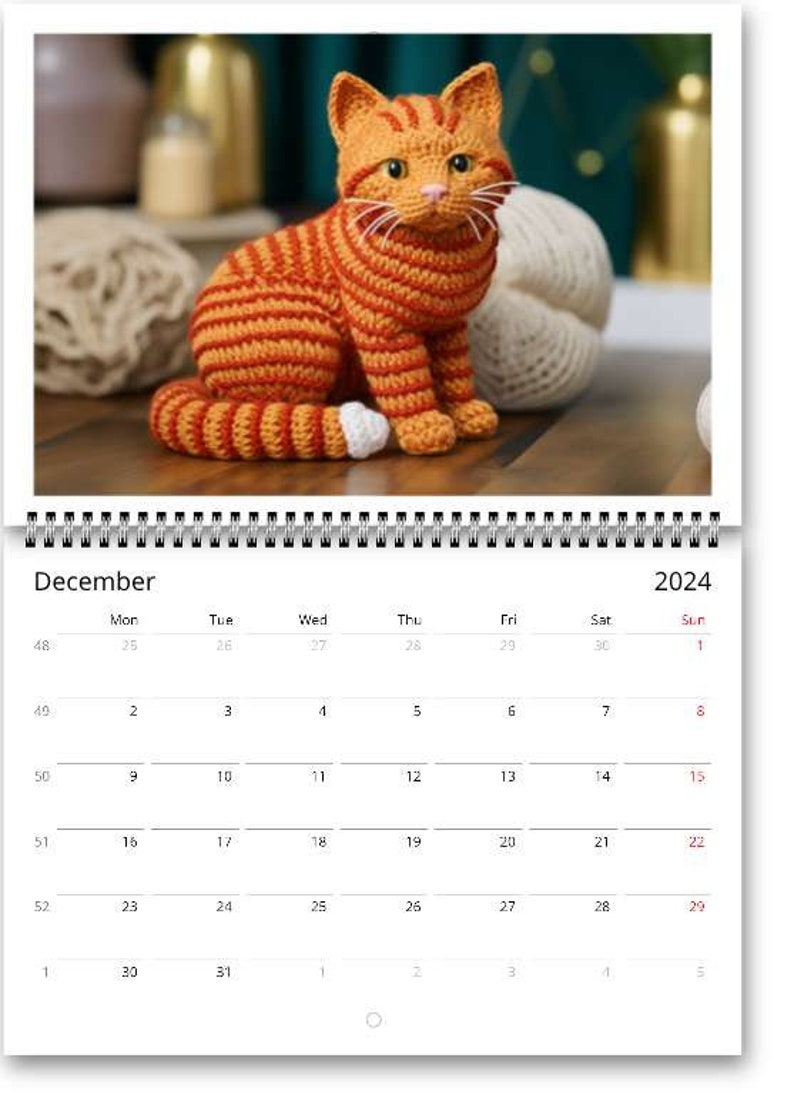 2024 Cat Calendar HD Crocheted Cats Wall Calendar Yearly Planner Animal