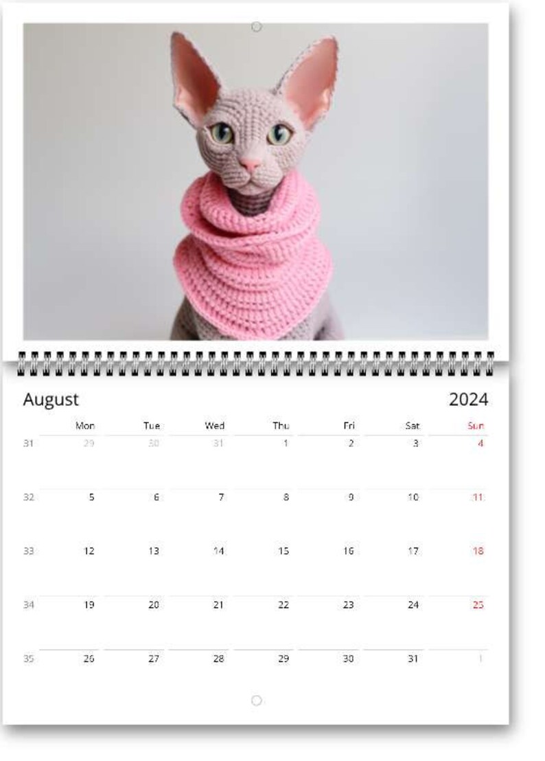 2024 Cat Calendar HD Crocheted Cats Wall Calendar Yearly Planner Animal