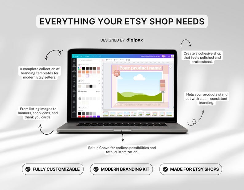 Etsy Shop Bundle Canva-mallar, Etsy Branding Kit för modemärken, Redigerbara Etsy-banner- och listmallar, Peach Pink Shop Kit bild 10