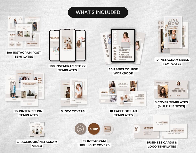 Ultimate Course Creator Social Media Templates Bundle Neutral What is Included Mockup DigiPax
