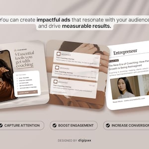 Statische advertentiesjablonen voor coaches Canva, neutrale esthetische metaadvertenties voor coaches en makers van cursussen, bewerkbare Facebook- en Instagram-advertenties Marketingkit afbeelding 6