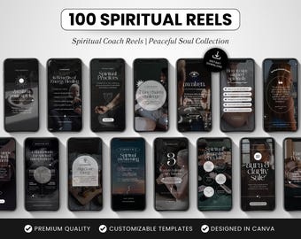100 modelli di reel Instagram per coach spirituali, reel Canva sulla legge di attrazione, video reel per social media per guaritori energetici e coach olistici