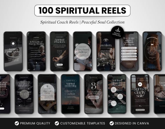 100 Spiritual Coach Instagram Reels Templates, Law of Attraction Canva Reels, Social Media Reel Videos for Energy Healers & Holistic Coaches