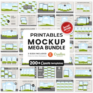 Printables Mockup Listing Templates Mega Bundle, Etsy Listing Template for Printables, Tablet Mockup Templates, US Letter & A4 Paper Mockups