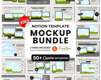 Pacote de mockups do Notion Template Canva, modelos do Notion Mockup Canva, modelo de listagem Etsy Notion, kit de pacote de modelos de mockup Black Devices