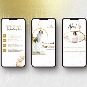 White & Gold Instagram Templates Bundle Kit phone stories mockup