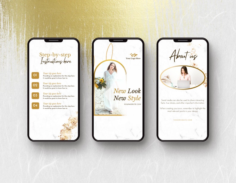 White & Gold Instagram Templates Bundle Kit phone stories mockup