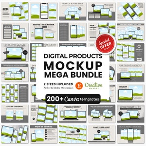Digital Products Mockup Templates Mega Bundle, Etsy Listing Template Digital Products, Course Creator Mockups, Square Listing Mockups Canva