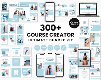 Course Creator Social Media Templates Bundle Blue, Content Creator Marketing Templates Bundle, Coach Social Media Posts, Canva Templates