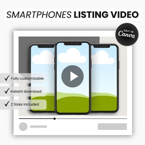 Etsy Smartphones Listing Video Template Canva, Story Templates Video Template, Phone App Mockup Video Template, Canva Video Square Template