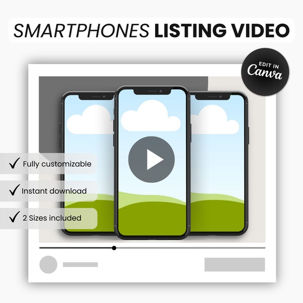 Etsy Smartphones Listing Video Template Canva, Story Templates Video Template, Phone App Mockup Video Template, Canva Video Square Template