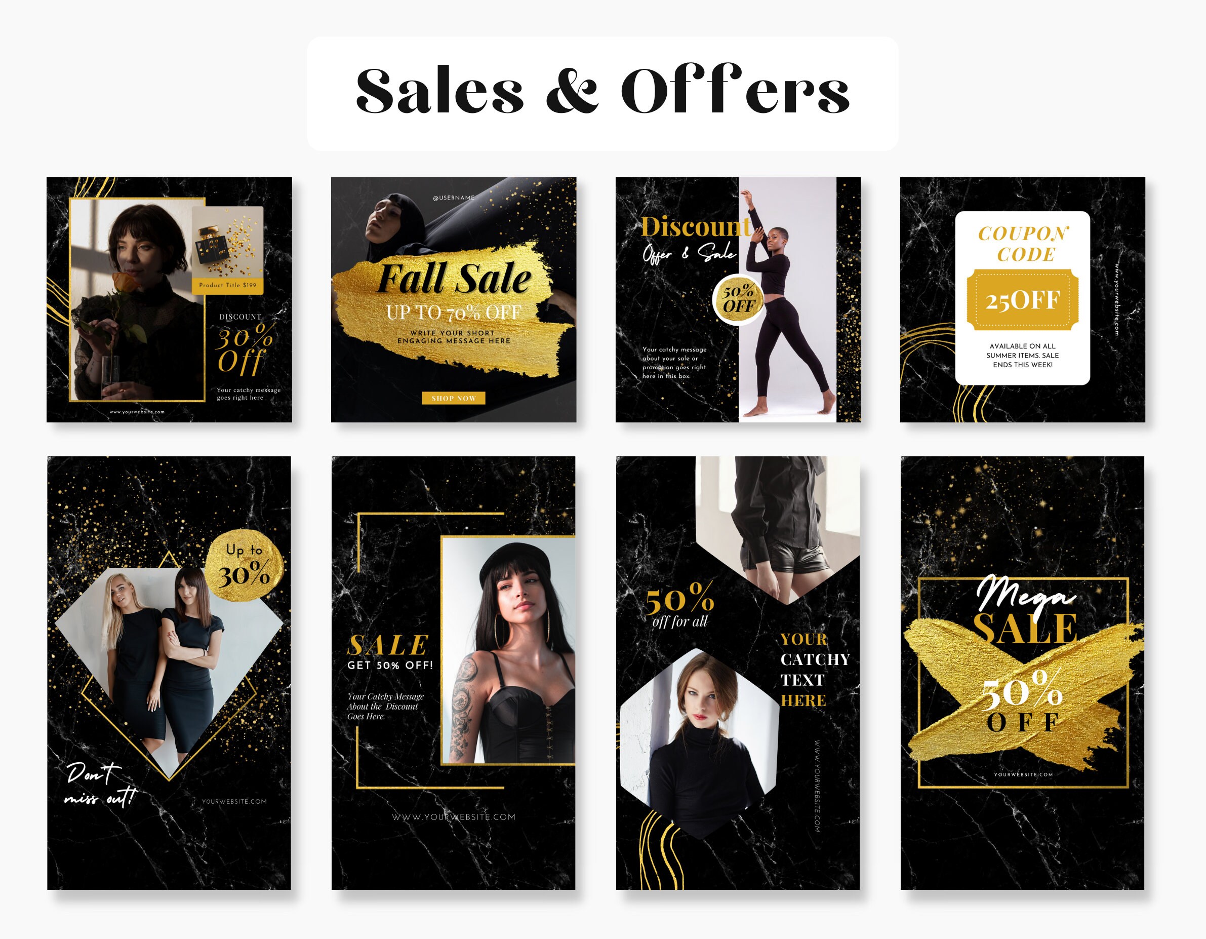 Black & Gold Instagram Templates Bundle Kit Luxury Instagram - Etsy
