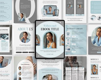 Modèle d'ebook coach bien-être, classeur modifiable Canva pour coachs bien-être et créateurs de cours, modèle aimant pour plomb, classeur bleu de coaching