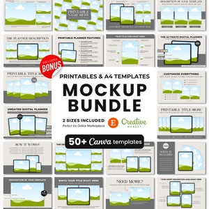 Printables Mockup Listing Templates, Etsy Listing Template Printables, A4 Planner Mockup Templates, Digital Product Mockups, Ebook Mockup
