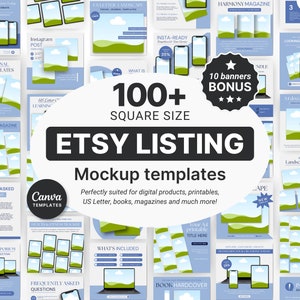 Etsy Digital Listing Mockups Blue, Etsy Listing Templates for Digital Products, Etsy Square Listings Canva, Digital Product Mockups Bundle