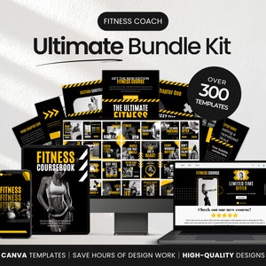 Ultimate Fitness Coach Social Media Templates Bundle Kit, Fitness Social Media Branding Templates, Fitness Canva Templates, Personal Trainer
