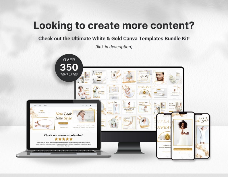 White & Gold Instagram Templates Bundle Kit Looking for more mockup