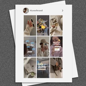 Puede incluir: Una cuadr&iacute;cula de perfil de redes sociales que presenta nueve im&aacute;genes cuadradas distintas con una paleta de colores neutros. La cuadr&iacute;cula muestra varias escenas de estilo de vida que incluyen caf&eacute;, ropa, accesorios y superposiciones de texto como little things lately, slow day, things I've been saving y july dump.