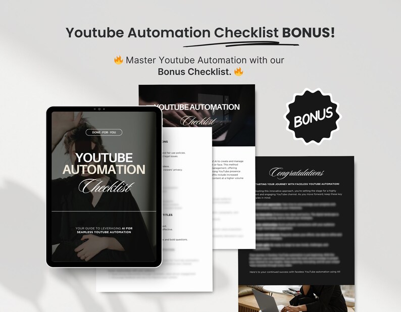 Faceless Youtube Automation with AI Guide with PLR & MRR Bonus Checklist Mockup