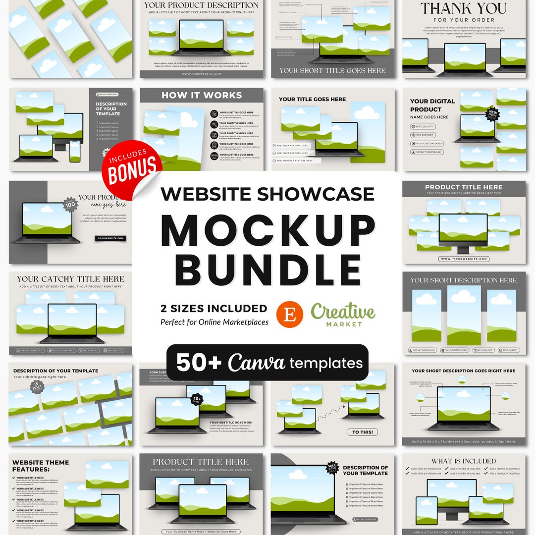 Website Showcase Mockup Canva Templates Bundle, Etsy Listing Template ...