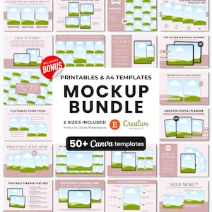 Printables Mockup Listing Templates, Etsy Listing Template Printables, A4 Planner Mockup Templates, Digital Product Mockups, Ebook Mockup