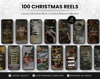 100 Luxury Christmas Reels Templates, Holiday Instagram Reels Bundle, Canva Christmas Videos with Hooks, Festive Social Media Templates