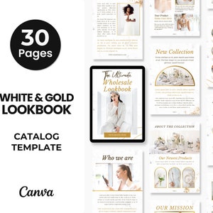 White & Gold Product Catalog Template Canva