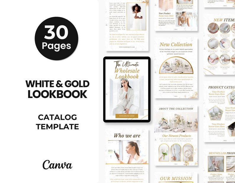 White & Gold Product Catalog Template Canva