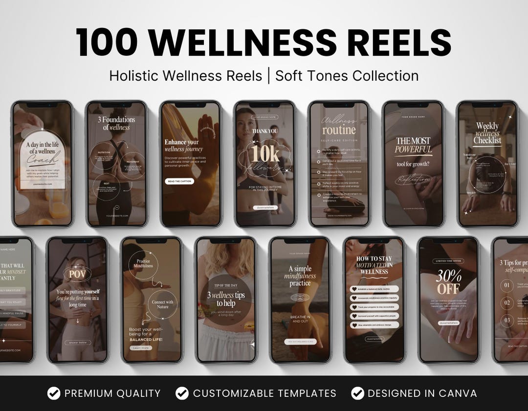 100 Wellness Instagram Reels Templates, Editable Canva Holistic Coach ...