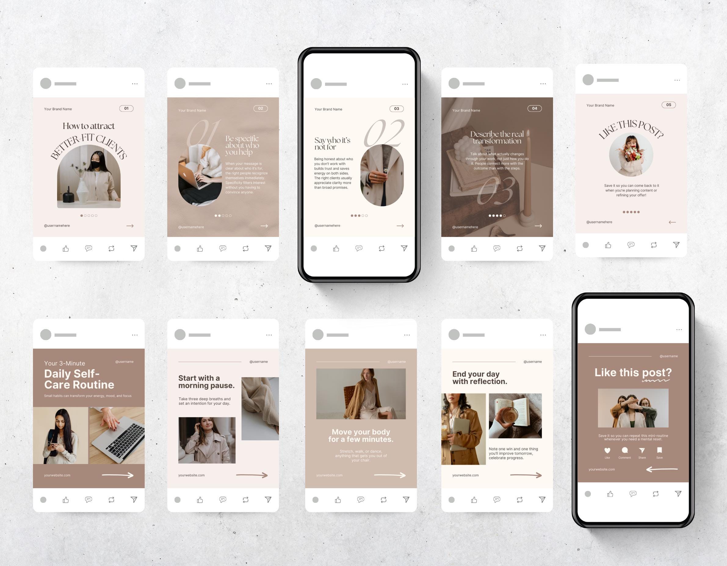 Coach Carousel Instagram Posts, Beige Canva Carousel Templates for ...