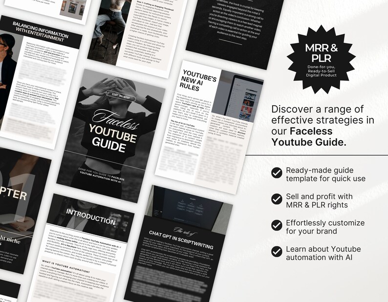 Faceless Youtube Automation with AI Guide with PLR & MRR Ready made templates Mockup