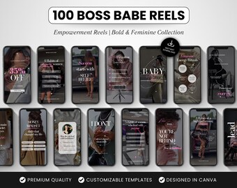 100 Boss Babe Reels Templates, Canva Female Entrepreneur Instagram Reels, Girl Boss Social Media Reel Videos for Women in Business