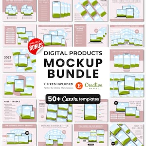 Digital Products Mockup Templates Bundle, Etsy Listing Template for Digital Products, Course Creator Mockups, Square Listing Mockups Canva