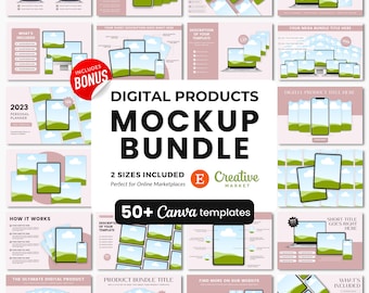 Digital Products Mockup Templates Bundle, Etsy Listing Template for Digital Products, Course Creator Mockups, Square Listing Mockups Canva