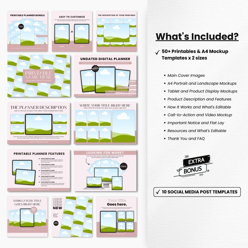 Printables Mockup Listing Templates, Etsy Listing Template Printables, A4 Planner Mockup Templates, Digital Product Mockups, Ebook Mockup image 2
