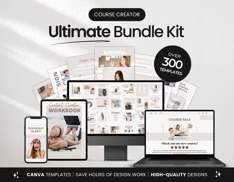 Ultimate Course Creator Social Media Templates Bundle Neutral Cover Mockup DigiPax