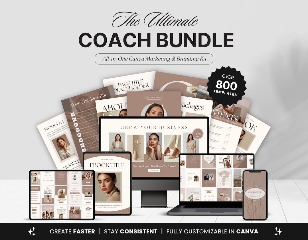 Coach Canva Template Bundle, Social Media and Branding Kit for Coaches ...