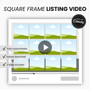 Vierkant frame met videosjabloon Canva, vierkante berichten met videosjabloon, vierkante kaarten videosjabloon, Canva video vierkante sjabloon