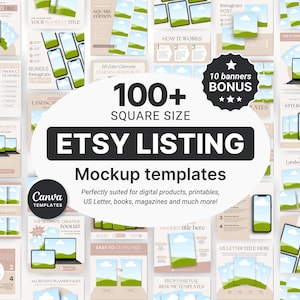 Etsy Digital Listing Mockups Beige, Etsy Listing Templates for Digital Products, Etsy Square Listings Canva, Digital Product Mockups Bundle