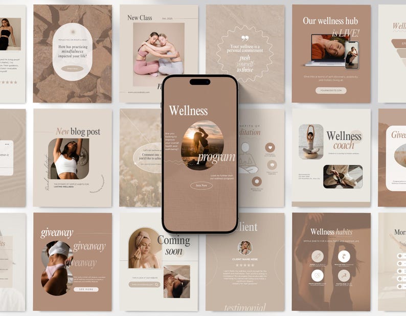 Wellness Instagram Templates Bundle Kit, Beige Wellness Coach Canva ...