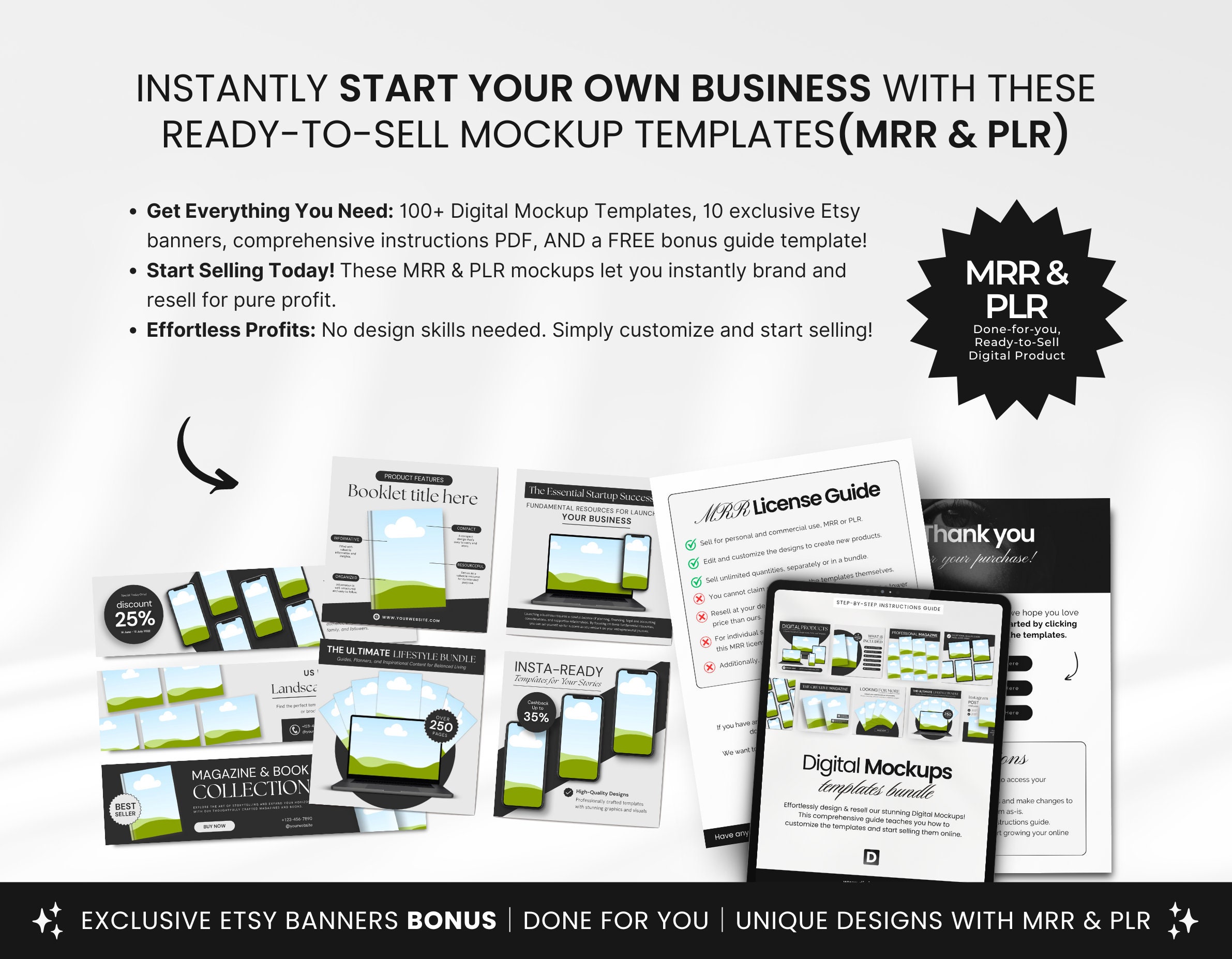 Digital Product Mockup Templates Bundle With PLR & MRR, Digital Listing ...