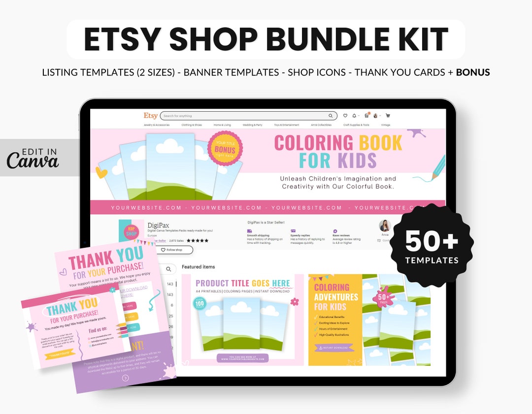 Etsy Printables A4 Kids Shop Bundle, Etsy Kids Printables Branding Kit