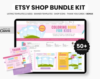 Etsy Printables A4 Kids Shop Bundle, Etsy Kids Printables Branding Kit, Etsy Listing Template Kids Printables, Etsy Banner Printables Kids