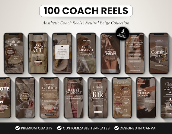 Coach Instagram Reels Templates, Canva Editable Reels for Coaches & Course Creators, Neutral Beige Aesthetic, Social Media Video Content