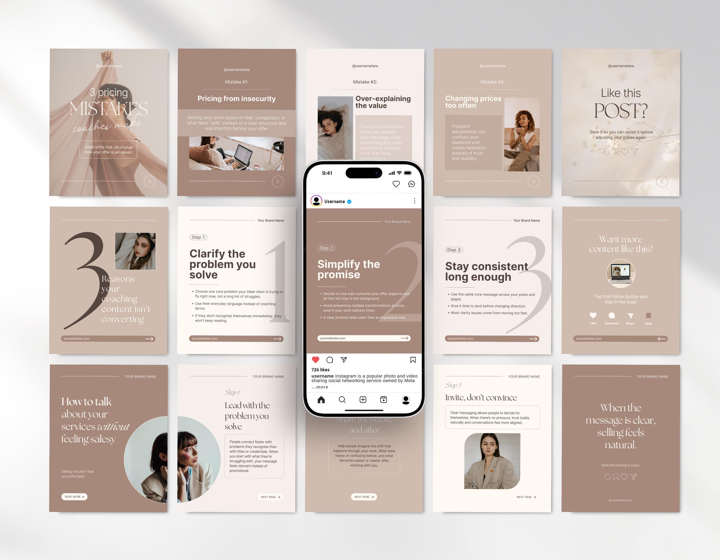 Coach Carousel Instagram Posts, Beige Canva Carousel Templates for ...
