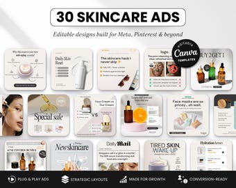 30 statische advertentiesjablonen voor huidverzorging, schoonheidsmarketingadvertenties van Canva, Facebook Instagram-metaadvertenties, esthetische sociale-mediasjablonen voor schoonheidsspecialisten